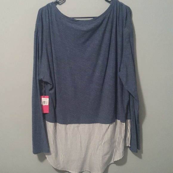 VINCE CAMUTO Mixed Media Striped Hem Pullover Longline Crewneck T… - Picture 8 of 8